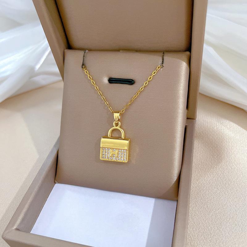 

H Bag Light Luxury Temperament Gorgeous Full Diamond Necklace Women S Versatile Collarbone Chain Titanium Steel Chain