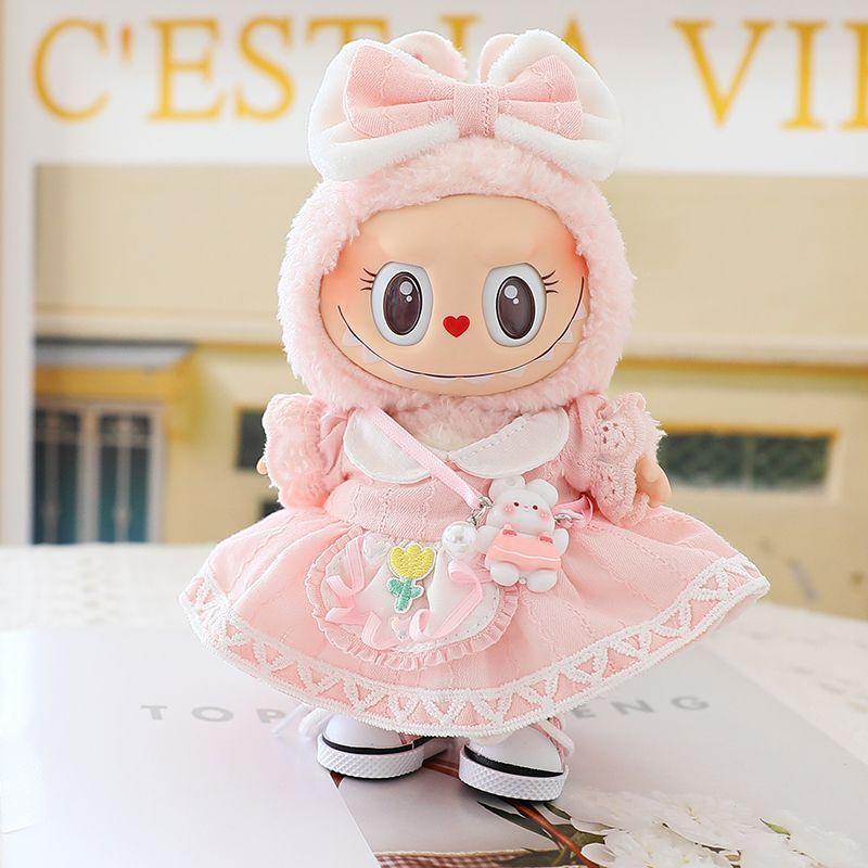 Labubu Fabric Clothes Sitting Party Vinyl Figurine Pendants Baby Clothes Shoulder Straps Pants