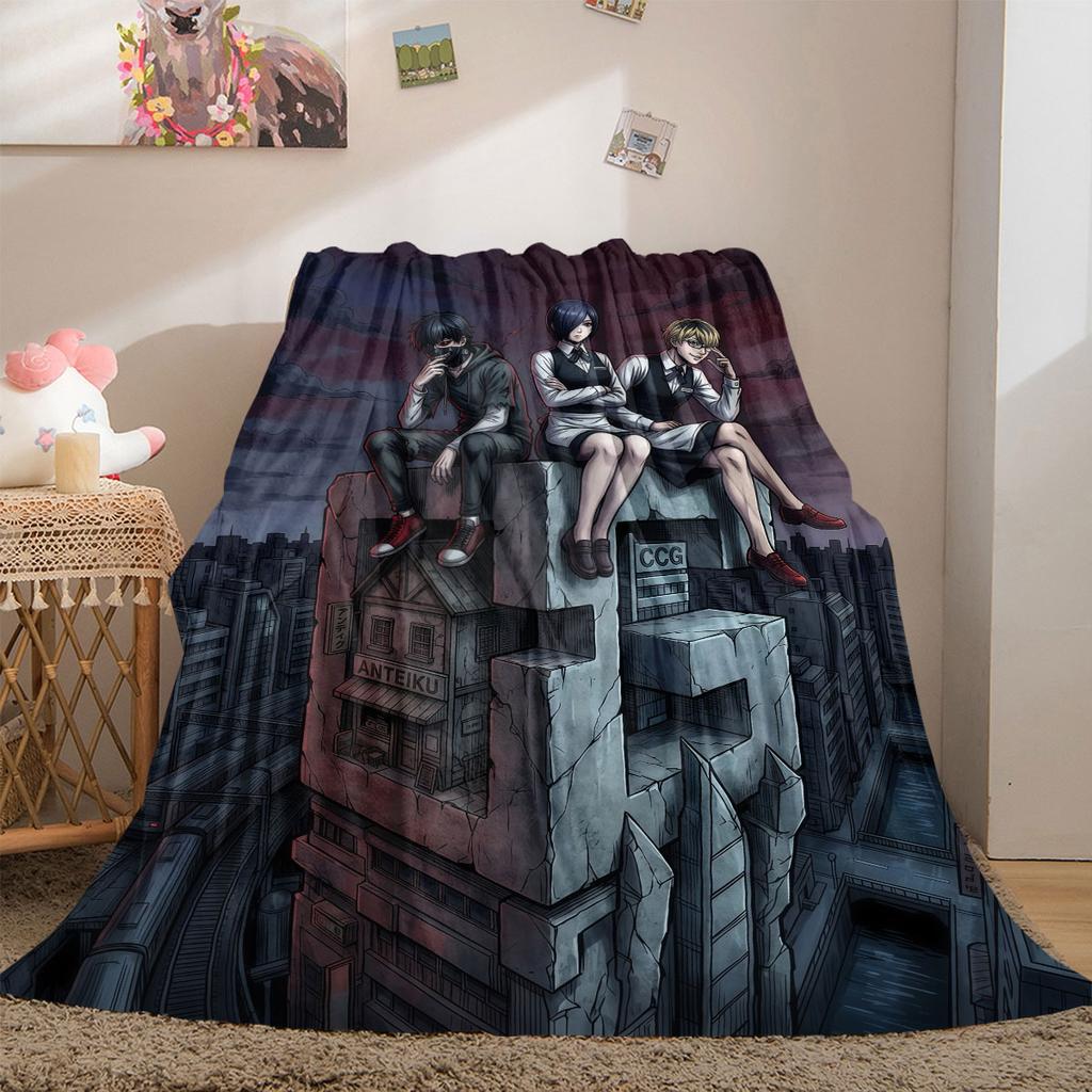 Tokyo Ghoul Vibrant 2D Print Flannel Blanket, Soft Cartoon Bedding for Sofa Bed, Outdoor Picnic Throw Mat_LIAN