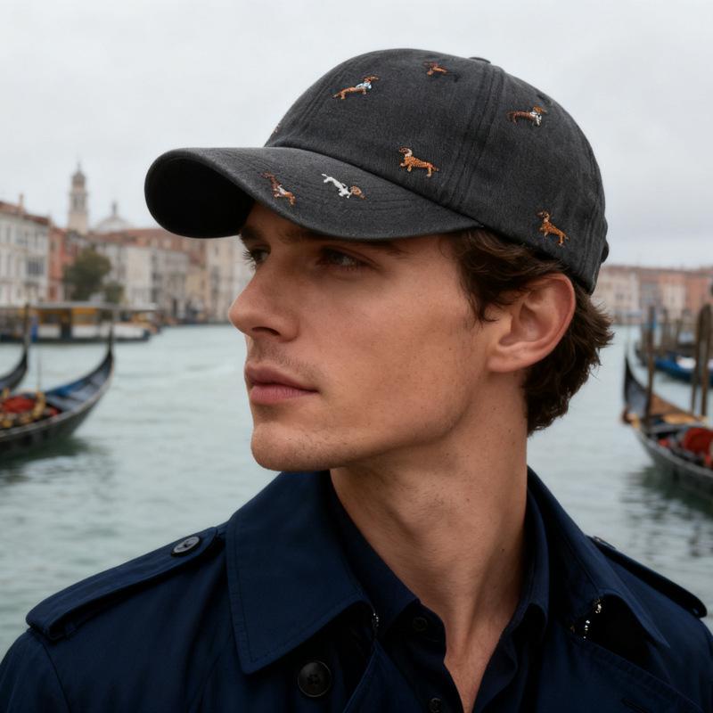 Spring Autumn Puppy Embroidered Soft Top Baseball Cap Vintage Hat