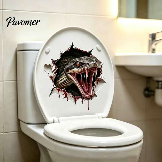 Funny Scary Toilet Stickers 3D Viper Seat Sticker, Realistic Snake Decal, Waterproof PVC Adhesive Removable Bathroom Wall Decals Art for Tank, Creepy