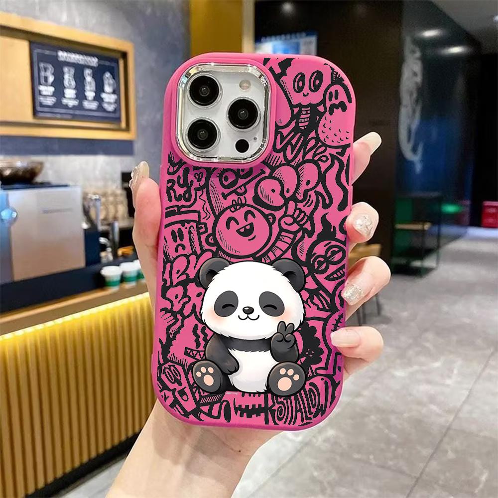 Phone Case: 2D Flat Design Suitable for iPhone 18 17 16 15 14 13 Pro Protective Case, Couple Style, Cute Panda, Christmas and Halloween Gift