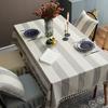 Ins Nordic Plain Striped Tablecloth Cotton And Linen Fringed Lace Dining Table Cover Party Tablecloth Square Table Ins Style