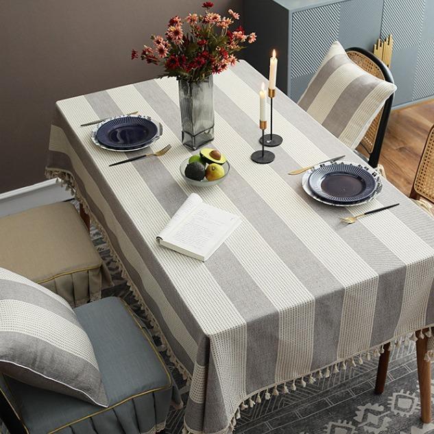 Ins Nordic Plain Striped Tablecloth Cotton And Linen Fringed Lace Dining Table Cover Party Tablecloth Square Table Ins Style