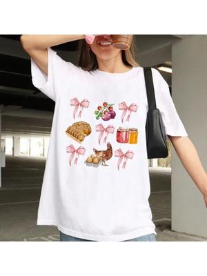 Sourdough Printed Short Sleeved Sweet Top Summer Cartoon Fashion Versatile Wounisex's Printed Street Fun  Style T-Shirt.