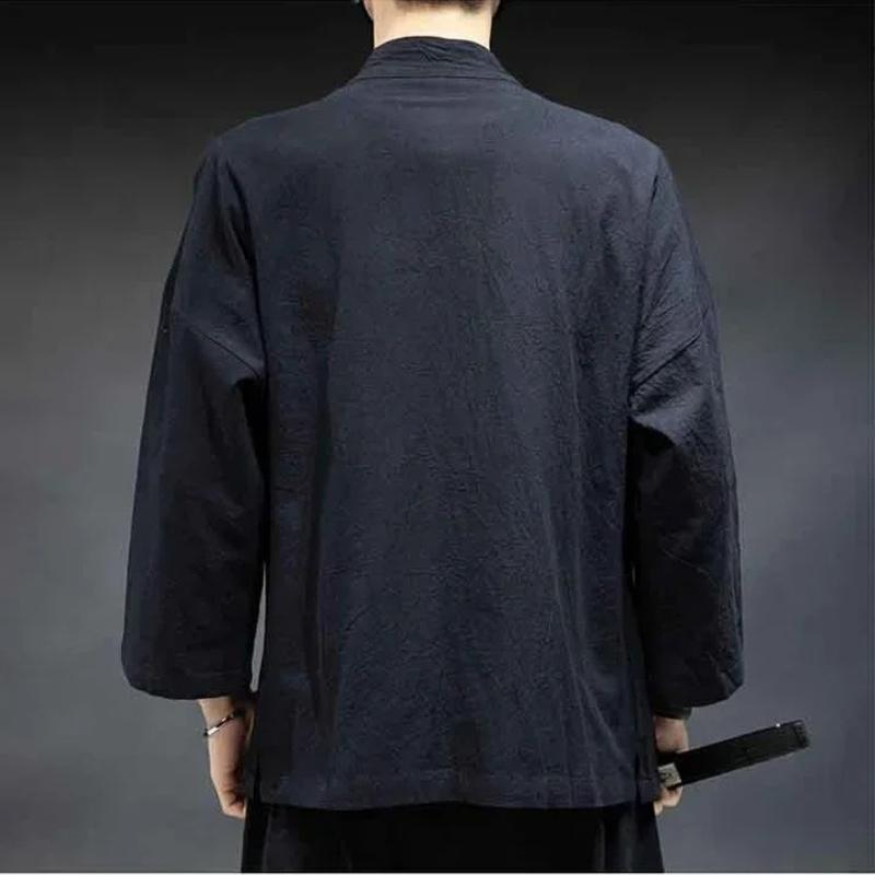 High Quality Cotton Blended Linen Japanese Fashion Men's Kimono, Samurai Japanese Clothing Trench Jacket