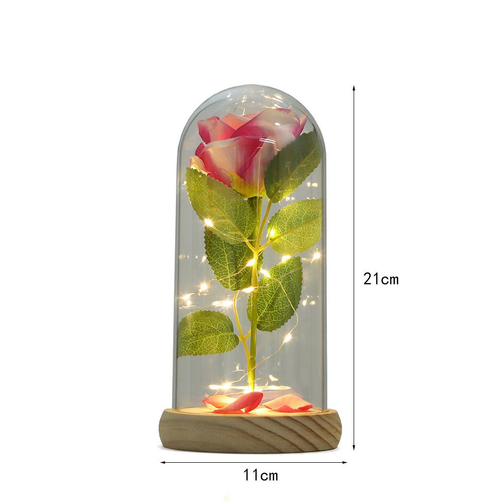 New Holiday Gift Eternal Flower Ornament Creative Glass Cover Rose Desktop Decorative Light Ornament