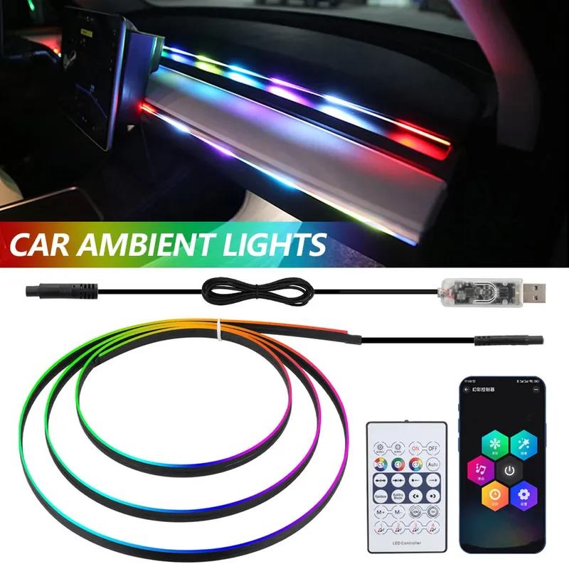 140/55.1inch Universal Car RGB Atmosphere Lamp LED Ambient Lights USB APP Remote Neon Light Strip Vehicle Decoration