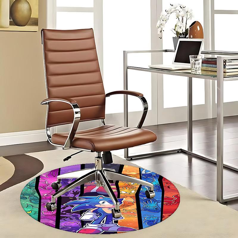1pc Sonic the Hedgehog Anime Cartoon Design Round Carpet Office Chair Mat, NonSlip Rug for Home Decor, Living Room, Bedroom
