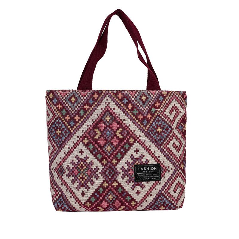 Bohemian Canvas Tote Bag for Women, Large Capacity Ethnic Style Shoulder Handbag, Casual Zipper Bucket Purse for Daily Use CLE