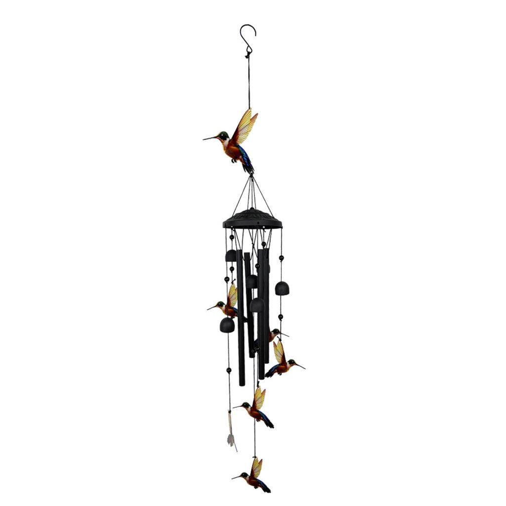 Metal Wind Chime Hanging Decoration with Painted Hummingbird Figurines Outdoor Indoor Garden Patio Porch Accessory