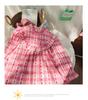 2026 Autumn Korean Style Ruffled Stand Collar Plaid Princess Dress for Girls