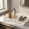 Clear Plastic PET Vanity Tray Bathroom Counter Organizer with Handles Desktop Makeup Cosmetics Skincare Perfume Storage Box