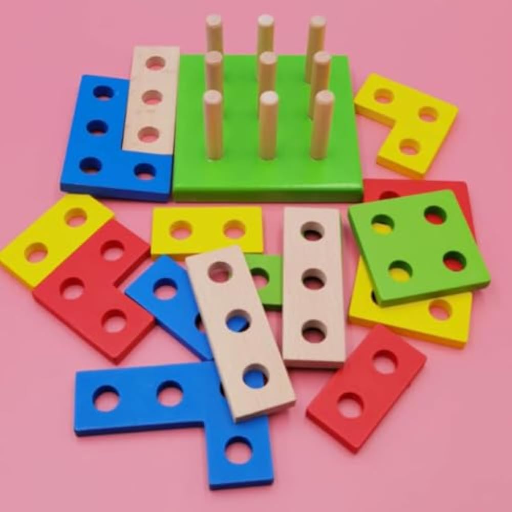 Lstymy Montessori Wooden Tetris Shape Sorter Building Blocks