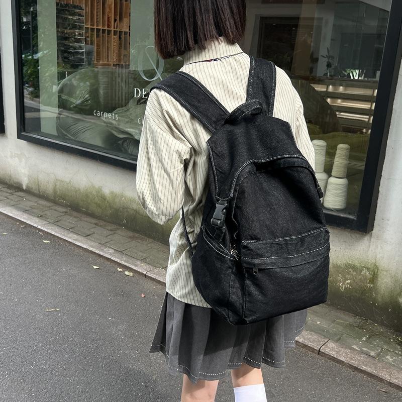 Schoolbag Retro Trend Versatile Denim Backpack Large Capacity Durable Travel Leisure Backpack College Student Class Bag