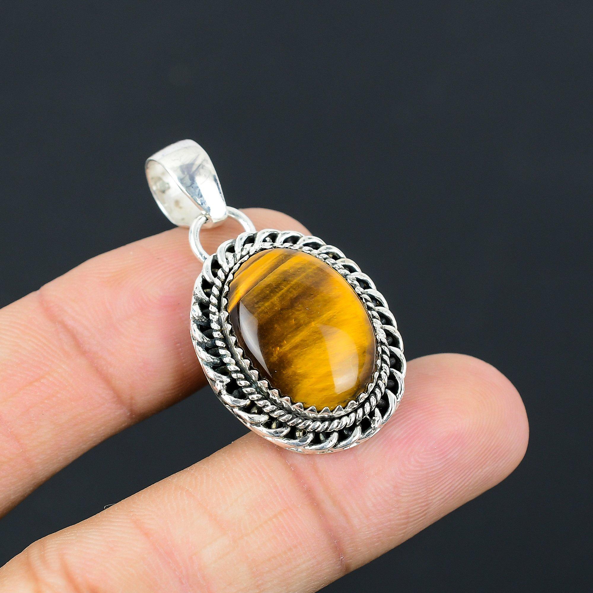 Mothers day Deal Tiger Eye Stone Sterling Silver Anniversary Artisan New Pendant