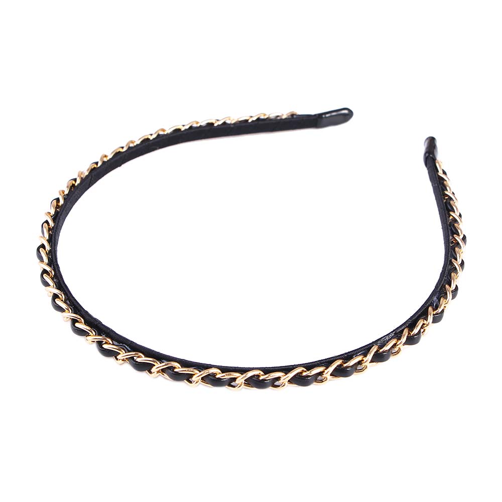 

2021 New Korean Solid PU chain Bezel Headwear for Women Headband Girls Hair Bands Vintage Hairband Hoop for Hair Accessories чорний