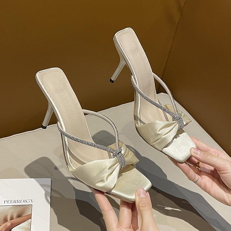 Fashion New Summer Stiletto Sandals Women's Fashion Square Head Shallow Mouth Clip Toe Glitter with Anti-slip Wear-resistant High Heels