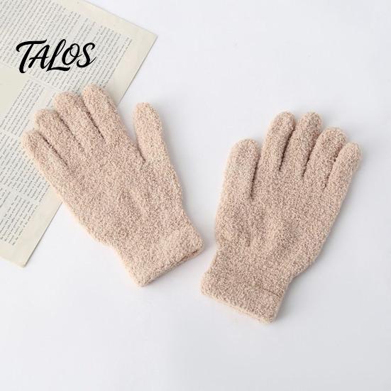 Anti Cold Windproof Mittens Winter Warm Coral Fleece Gloves for Women, Soft Five Finger Solid Color Accessories Gloves, Thermal Autumn Breathable Hand