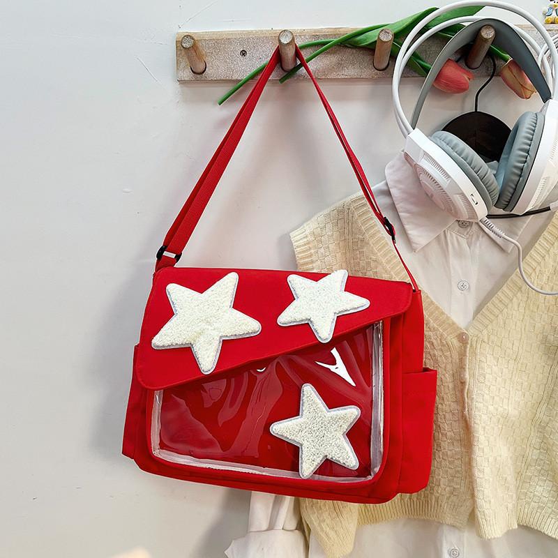 2024 New Star Pattern Canvas Tote Bag Street Fashion Large Capacity Shoulder Crossbody Bag