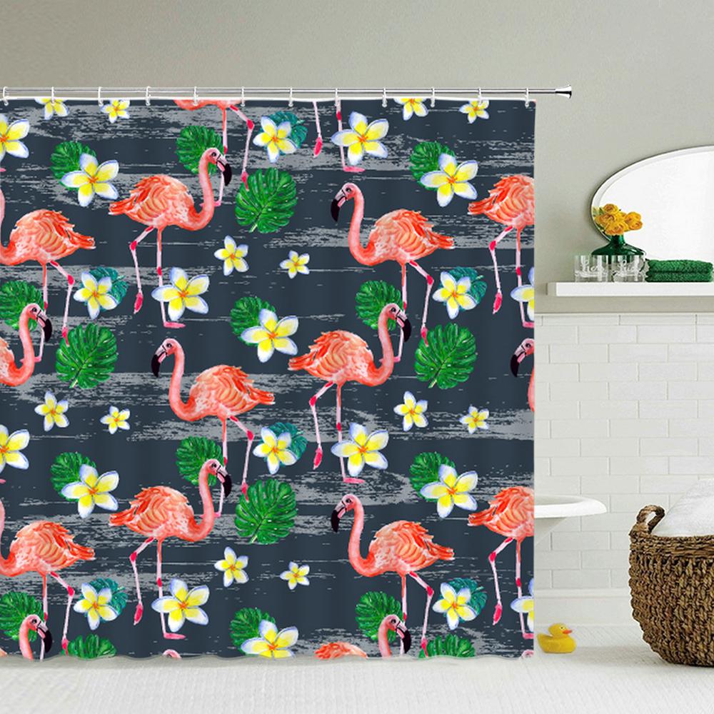 Flamingo Shower Curtain Fabric Waterproof Polyester Bathroom Curtains Pink Birds With Hooks 240X180 Decoration Bath Screen