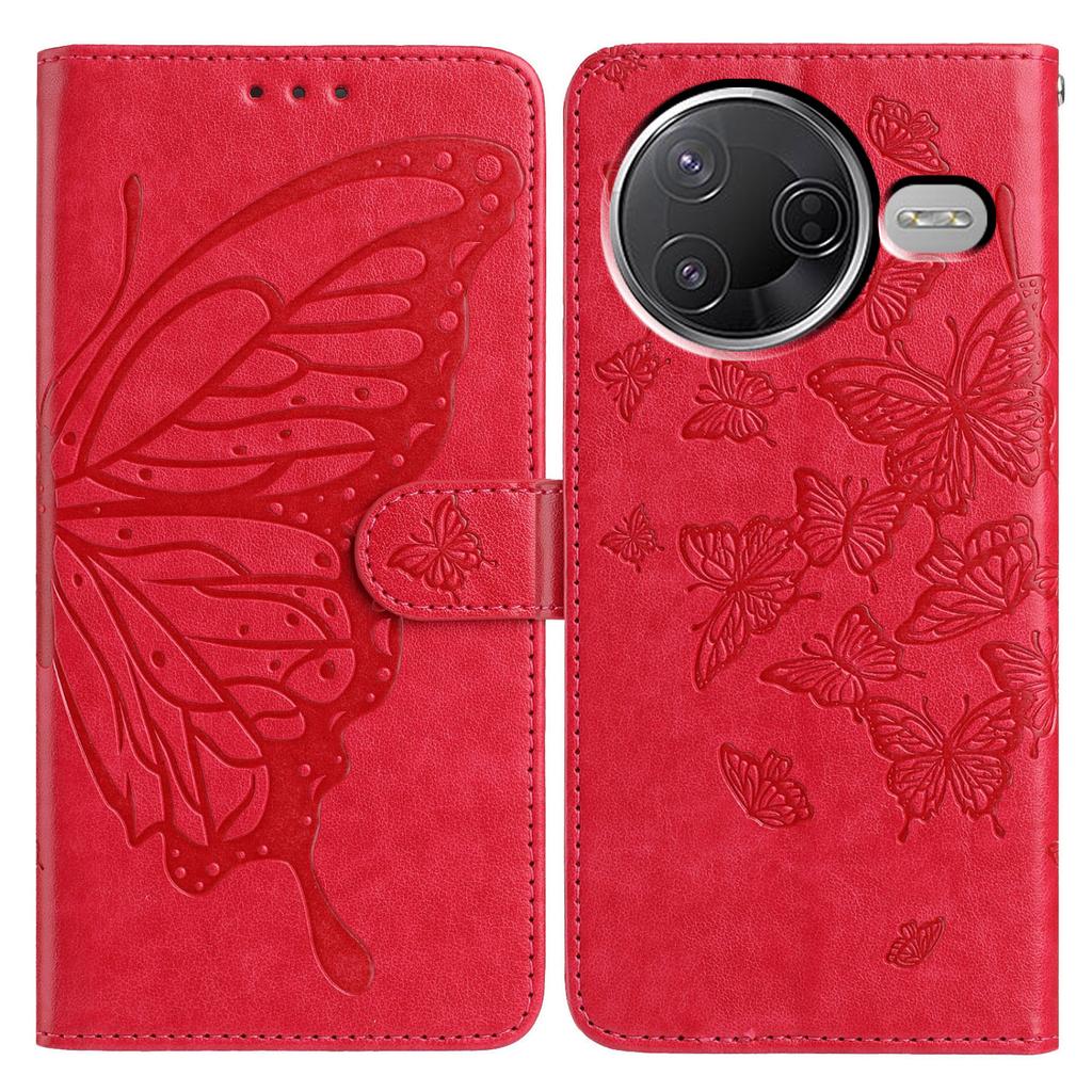 Brieftasche Hülle für Xiaomi Redmi K80 5G/Poco F7 Pro 5G PU-Leder Handyhülle mit Schmetterlingsaufdruck und Trageband