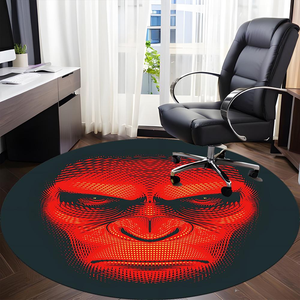 1pc Gorilla Pattern Office Round Area Rug, Indoor Mat Suitable For Office, Under Office Chairs Bedroom Living Room Home Decor, Room Deco