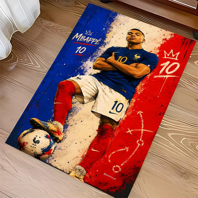 1pc Kylian Mbappé Print Area Rug - Soft,Washable Non-Slip Indoor Mat for Office Chairs,Living Room,Home Office Decorative Rug
