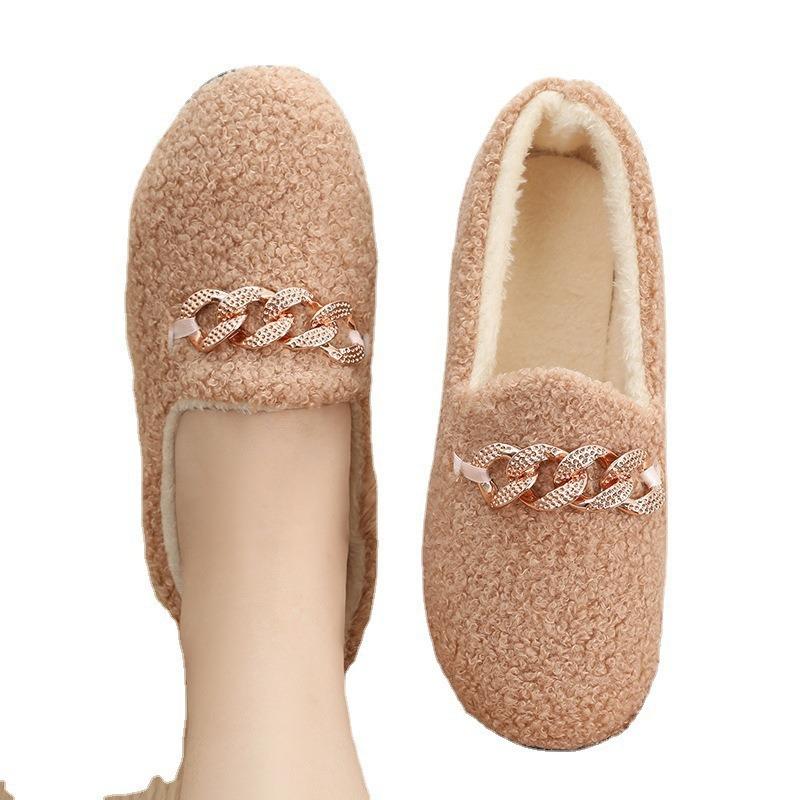 New Winter Velvet Beanie Shoes Women's Soft-soled Mother Shoes Casual Versatile Fluffy Shoes Women's Indoor Non-slip Cotton Slippers