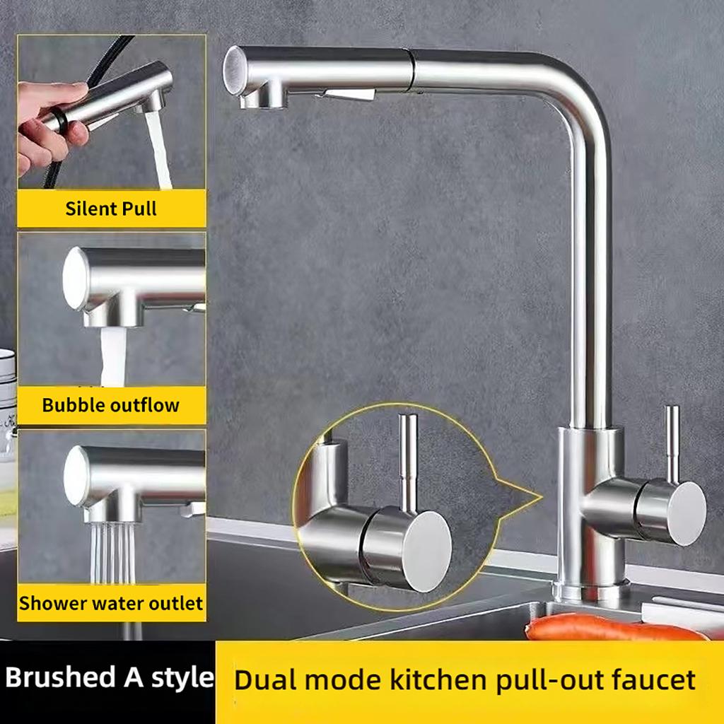 Pull-out Kitchen Faucet Smooth Pull-out Sprayer Dual Spout Mode (Pillar/Shower) One-Touch Switching Spout