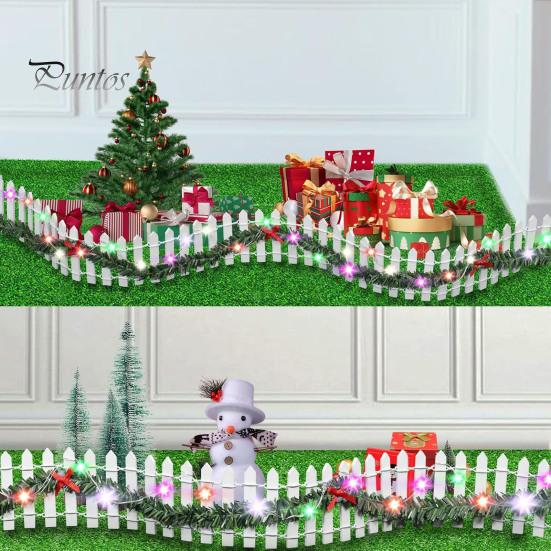 Miniatyr eventyrhagegjerde med 3 moduser LED-lys Røde sløyfer Liten kraftig tredekorasjon Mikrolandskapslayoutrekvisitter