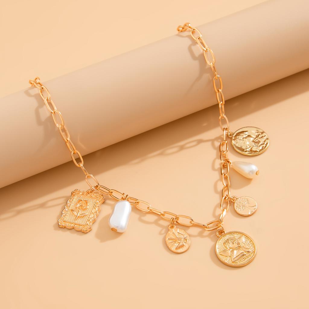 IngeSight.Z Luxury Retro Angel Rose Relief Pendant Choker Necklace Woman Temperament Gold Color Collarbone Female Party Jewelry