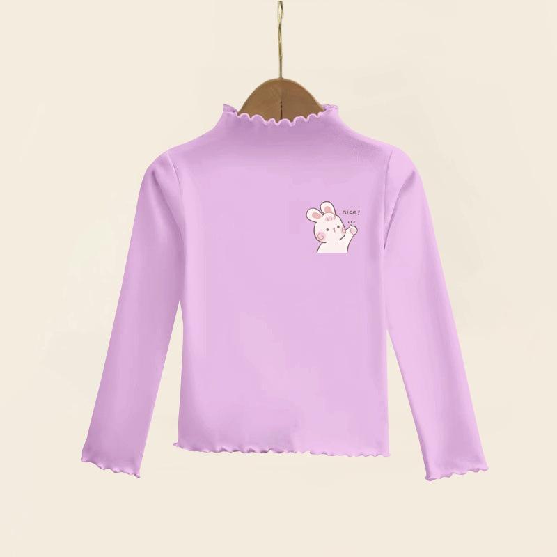 Girls' Ruffle Long-Sleeve Thermal Fleece T-Shirt - Half-High Collar, Perfect for Spring, Autumn, & Winter