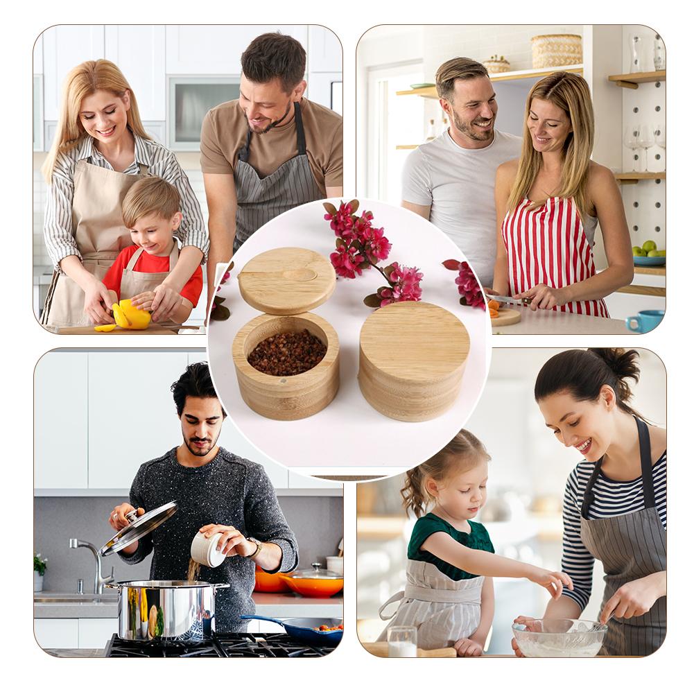 Seasoning Container Storage JarSalt Box Condiment Sesame Bottle BBQ Cooking Herbs Organizer Kitchen Wooden Tool