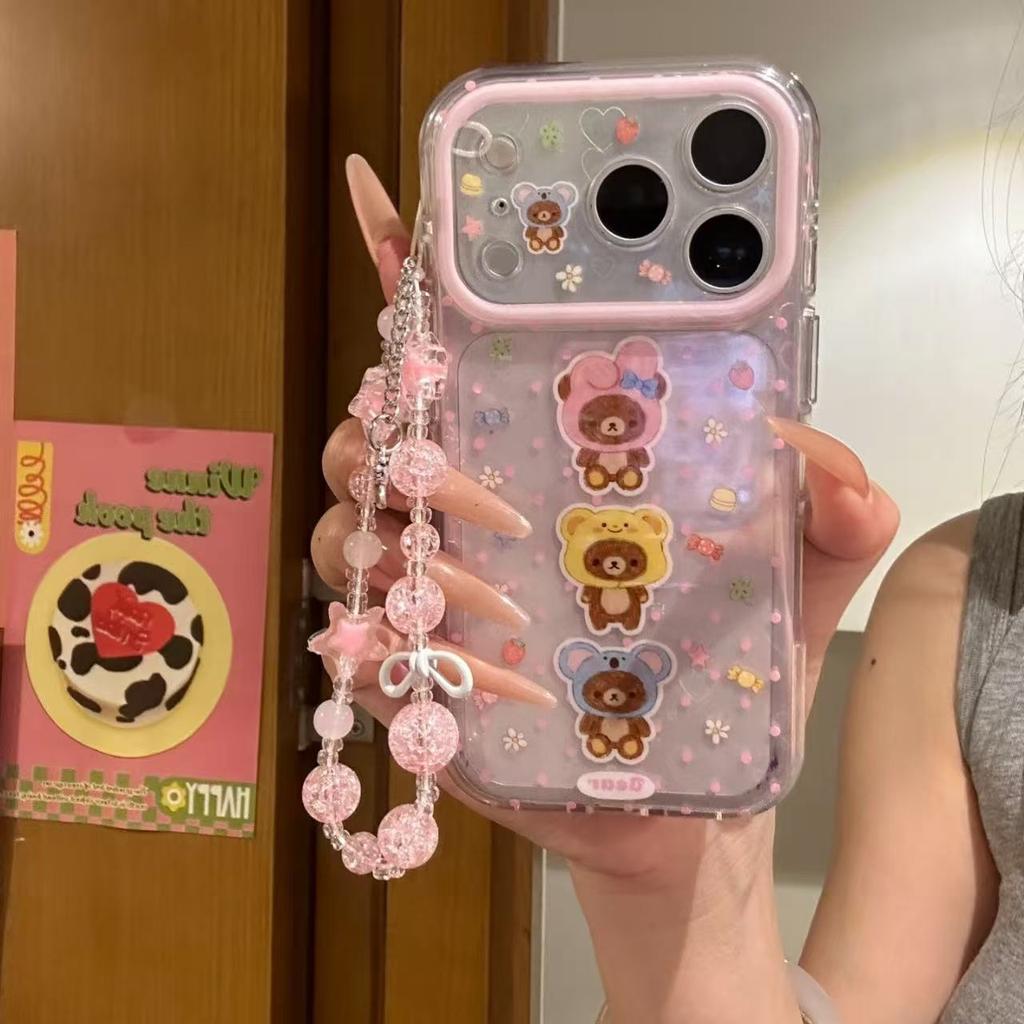 Fine Hole Easy Bear Head Cover Cute Mobile Phone Case Suitable for iPhone17promax Apple 16Pro New Model