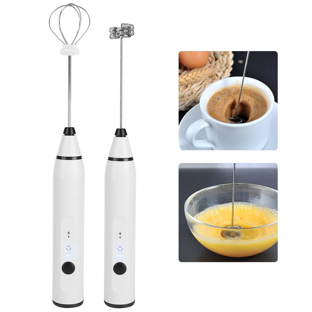 Piccola frusta elettrica portatile, mini schiumatore per caffè, latte, cioccolata calda, ricarica USB, bianco