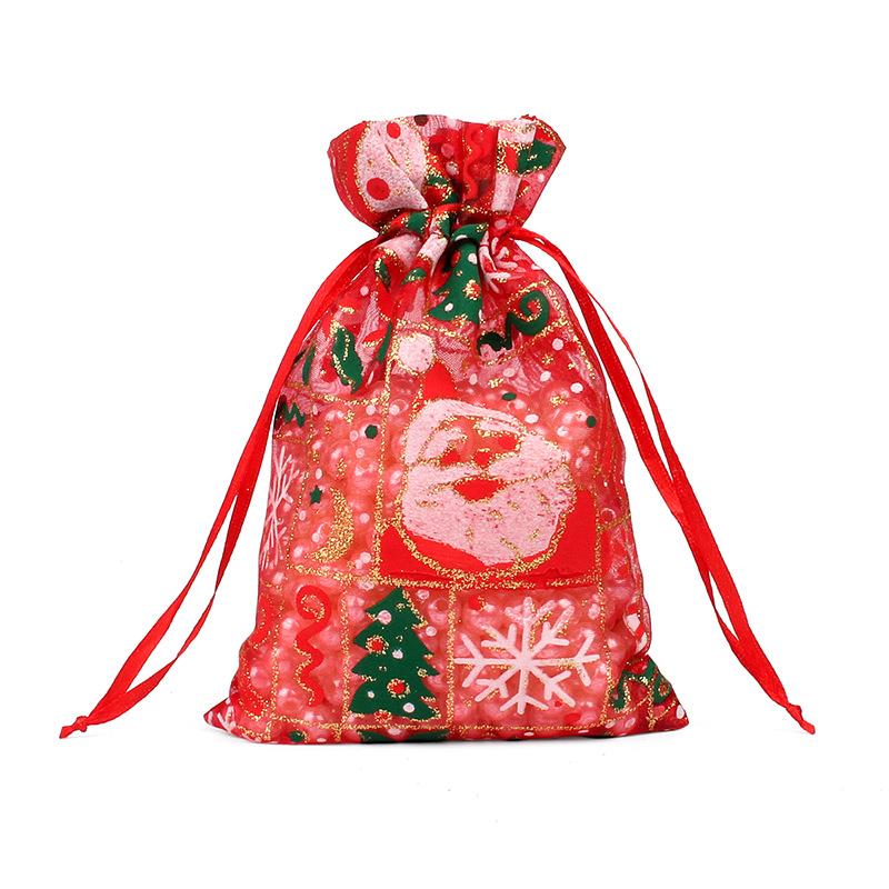 100pcs Christmas Drawstring Gift 10x15 13x18 Cm Printed Pattern Snow Yarn Christmas Yarn Bag Candy Gift Wrap Bag