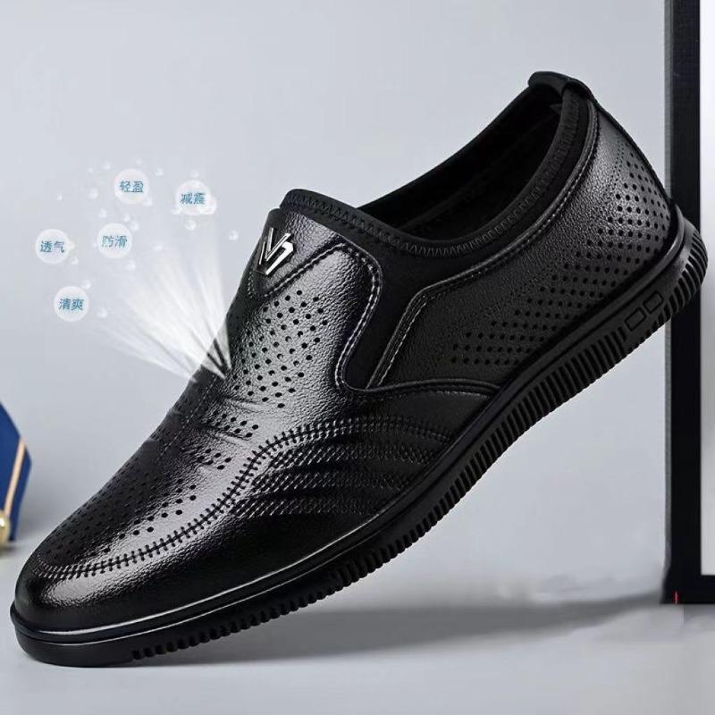 New Business Hole Cool Leather Shoes Men's Casual Wedding Groom British Sandals Summer Breathable Blue Pointed Men's Shoes