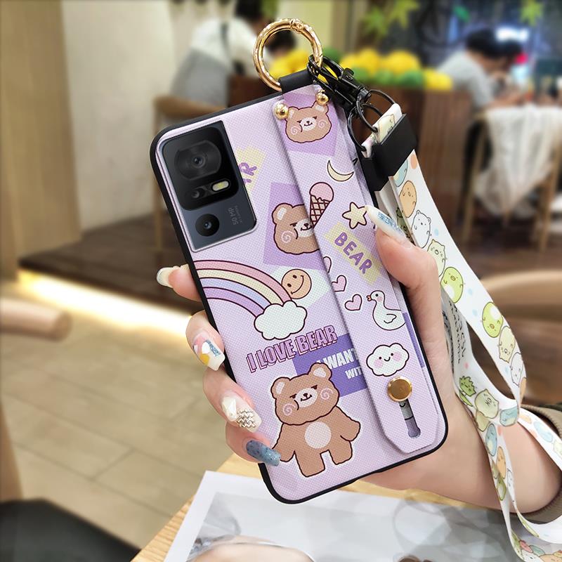 Cartoon Phone Holder Phone Case For TCL 40SE/T610K Wristband Waterproof Durable Soft Case Shockproof Anti-knock Cute