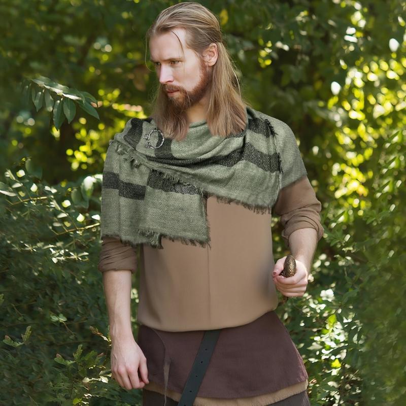 Medieval Scarf Cowl Men with Brooch,Vikinges Cowl Hood Cloak,Renaissances Rogue Hooded Shawl for Halloween Cosplay