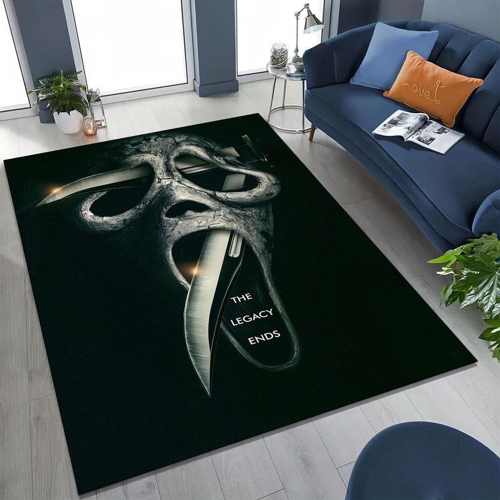 Horror Characters S-Scream Ghost Face Rug for Bedroom Living Room Sofa Home Doormat Decor, Large Kids Play Non-slip Floor Mat