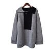 Autumn and Winter New Design Sense Contrasting Color Lapel Sweater Pullover Lazy Wind Loose Knitted Sweater Top Women