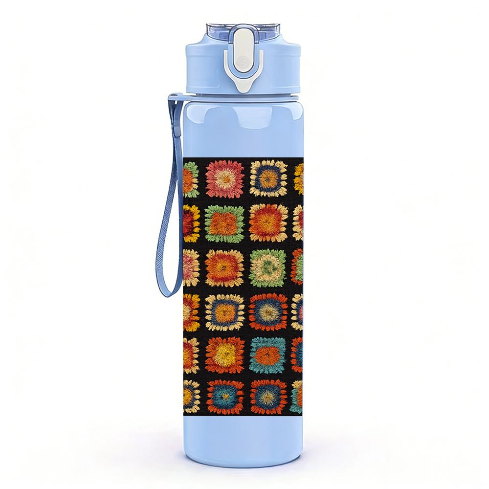 1PC Multicolor Square Mosaic 750ml Color Plastic Sports Water Bottle Leakproof Flip Straw Lid For Sports Office Home Use