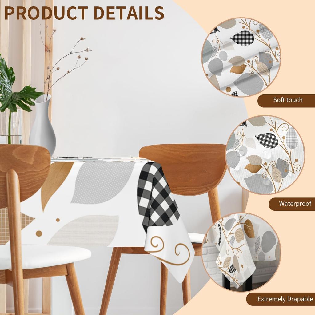 Artistic Collage Leaves Square Tablecloth Washable Abstract Botanical Decorative Table Cloth Cover for Dining Party Picnic