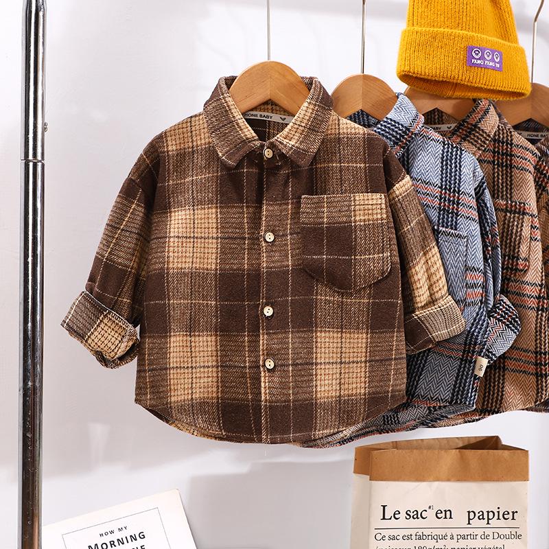 2023 Stylish Children's Plaid Long-Sleeve Shirt for Boys & Girls