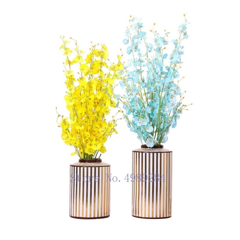 Creativity Ceramics Vase with Cover Golden Stripe Modern Storage Jar Modern Home Desktop Flower Arrangement Vases Decoration