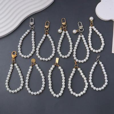 .1Pc Anti-Drop Mobile Phone Chain Hanging Cord Keychains Beaded Pearl Lanyard Anti-Lost Keyrings Phone Case Chain Jewelry Gifts