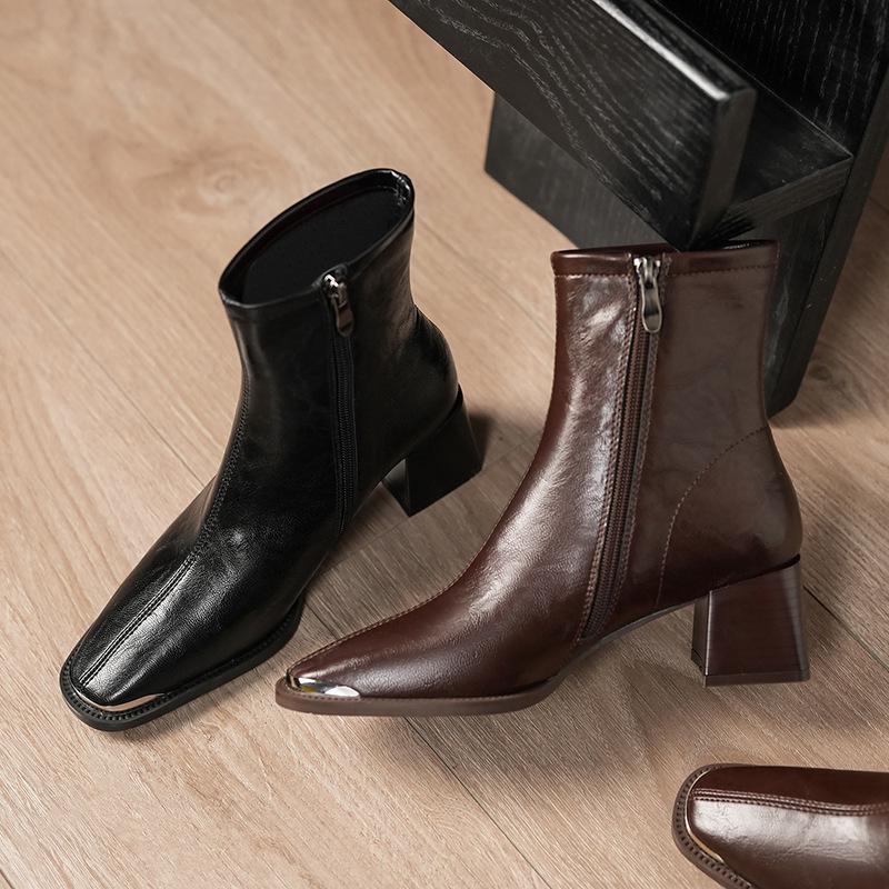 BEIJIANI Women's Chunky Heel Square Toe Ankle Boots - Model 5598-5