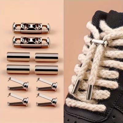 1Pair Round Shoelaces Metal Sliding Lock Shoe Laces No Ties Quick Fixed Stretching Locking Lazy Laces Suitable For Various Shoe