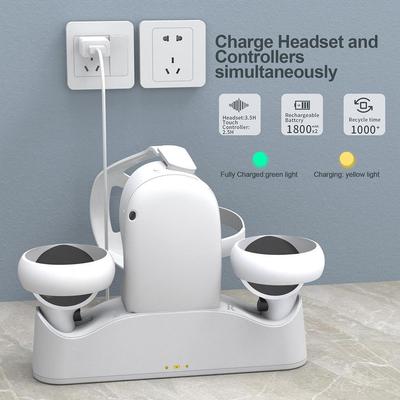 Zestaw stacji ładującej do Oculus Quest 2, ładowarka VR ze stojakiem na zestaw słuchawkowy, mocowanie kontrolera, 2 akumulatory, kabel magnetyczny